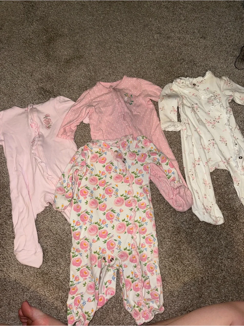 Floral & Pink Baby Footed One-Pieces (Set of 4)